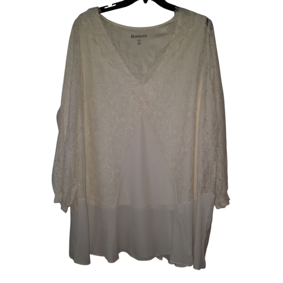 Roamans Long Sleeve Ivory Blouse Size 2X (26/28) - Picture 1 of 7